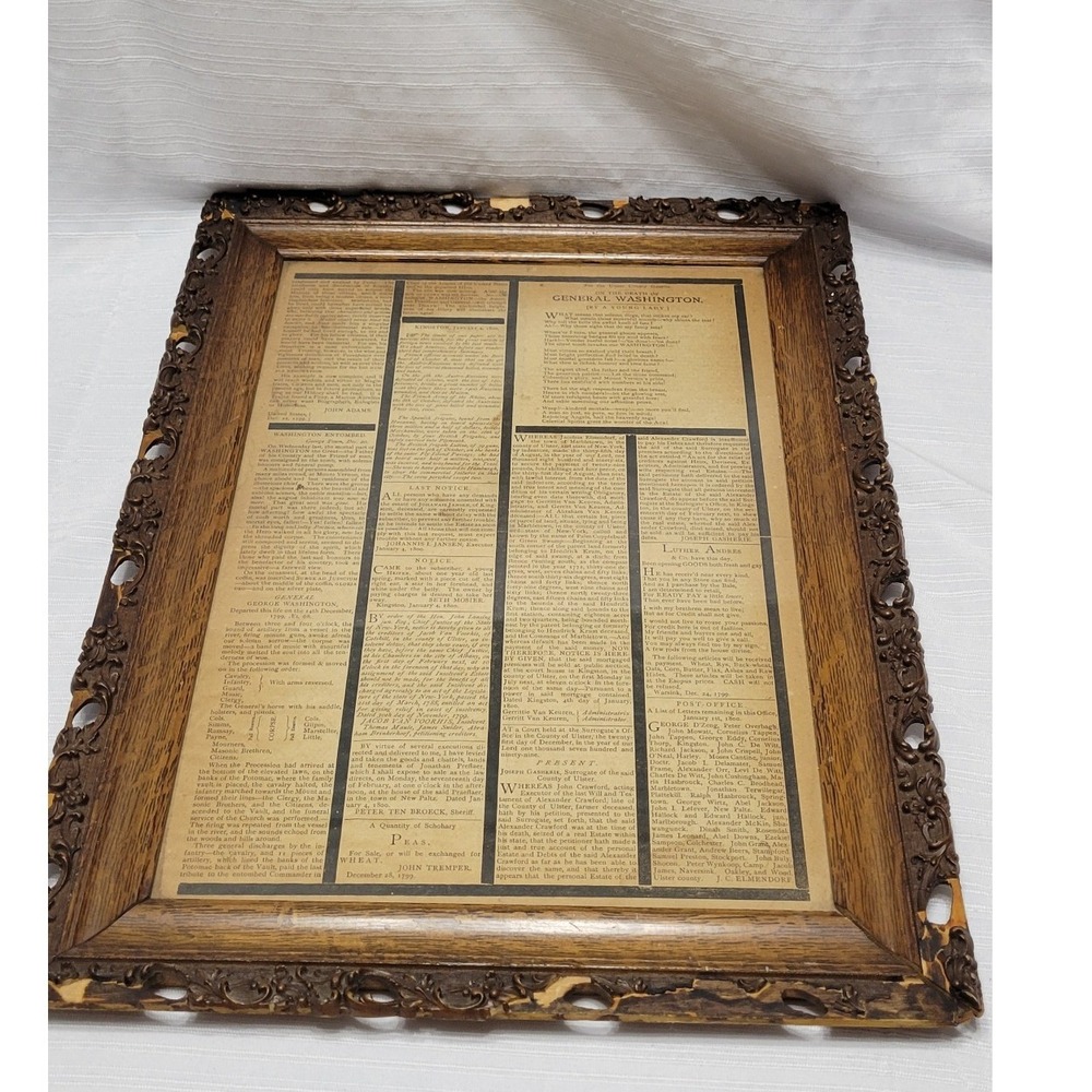 Antique Frame Ulster County Gazette Jan 4 1800 General George Washington Death